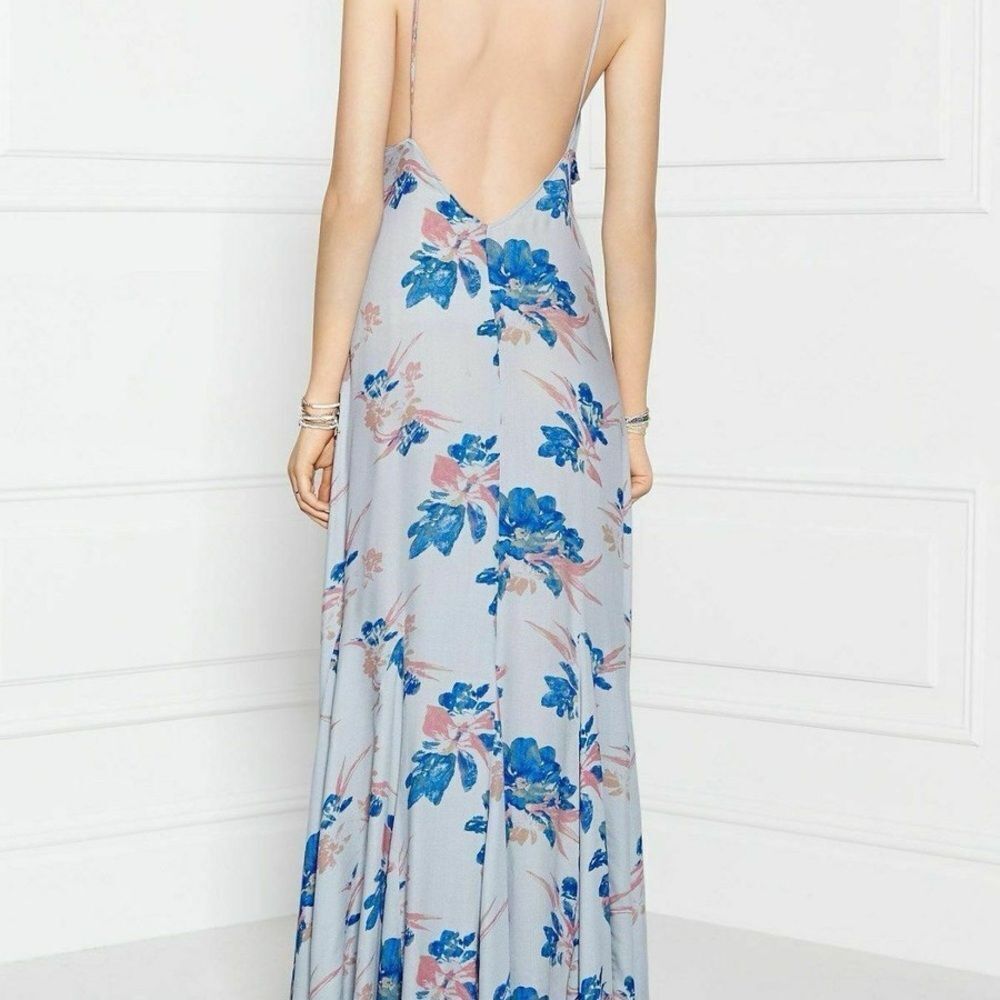 Free People Floral Print Romantic Low Back Boho Long Maxi Slip Dress Sz L - Picture 2 of 10
